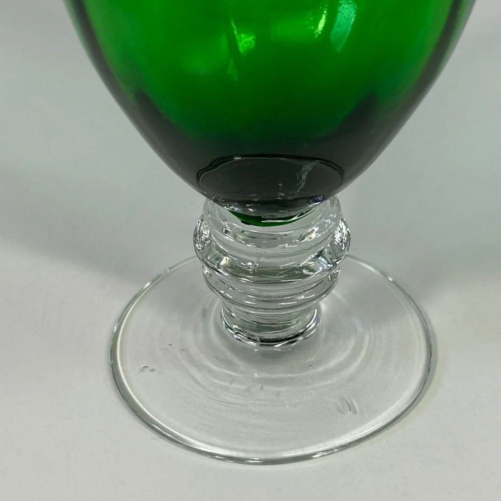 Vintage Emerald Green Art Glass Bud Vase Clear Stem Foot 8.5